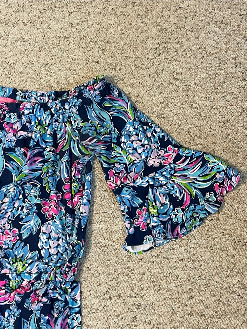 Lilly Pulitzer Navy Floral Off-Shoulder Jumpsuit with Pink & Light Blue Accents - Picture 4 of 10